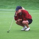 6/16/98 Globe staff David Ryan story/ J. McCabe. Canton Ma. Blue Hill Country Club. Janice Moodie U.S. Women's golf open qualifying. On the 2nd green lines up the shot.